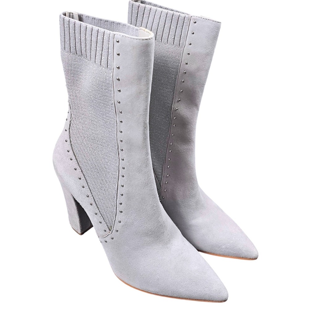 Dolce Vita Studded Boots Suede Womens 9.5 Gray Pointed Toe Chunky Heel‎ 4" Party